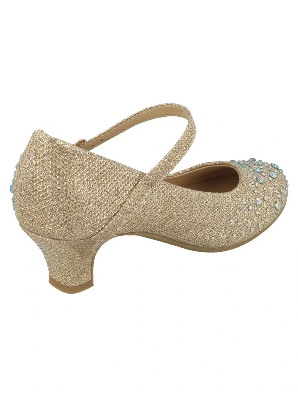 Girls Spot On Sparkly Kitten Heel Party Shoes gold rhinestone silver shimmer 2